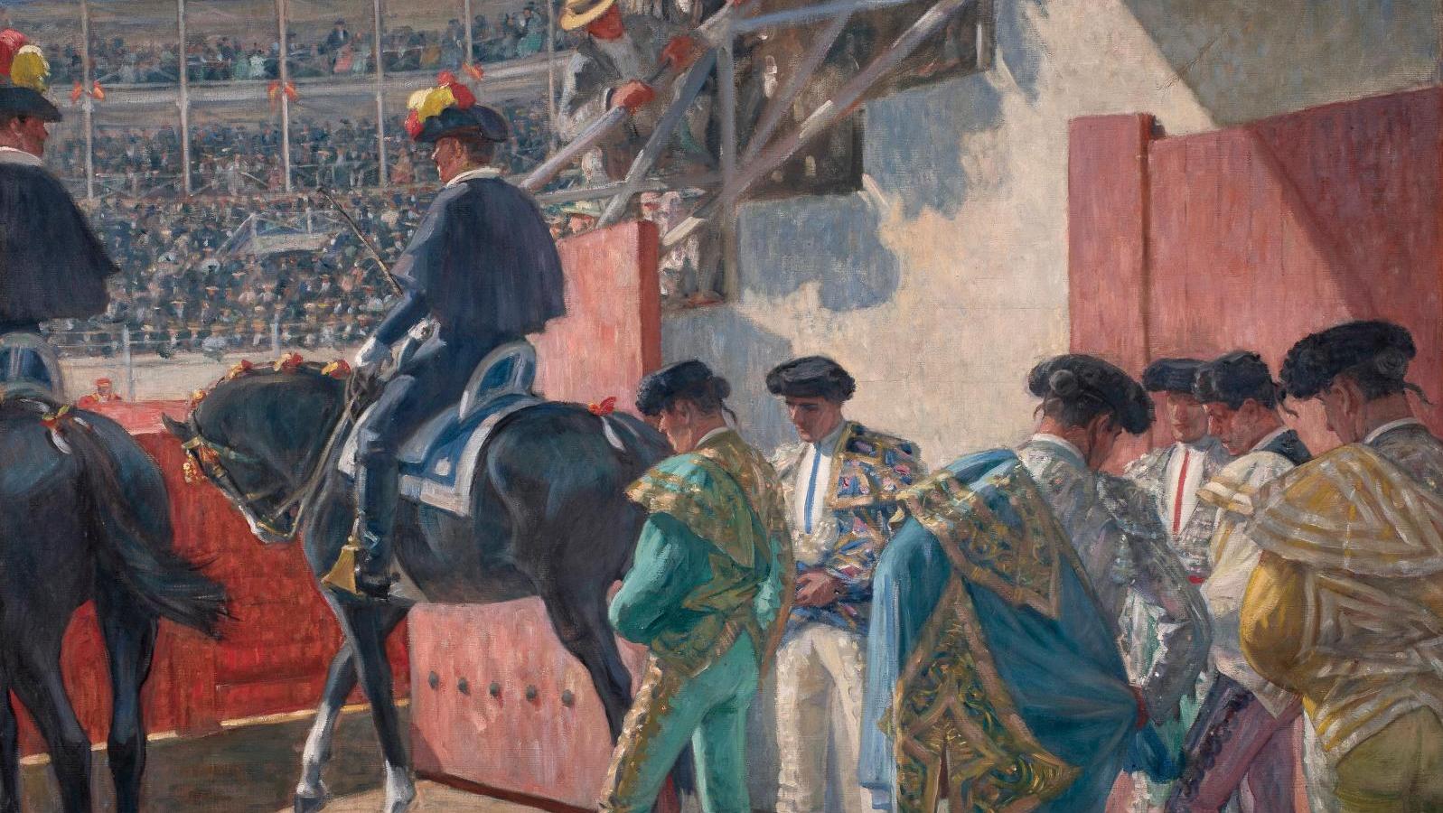 Henri-Achille Zo (1873-1933), Dans l’attente du paseo, huile sur toile signée, 150 x 150 cm... De la corrida et du Pays basque