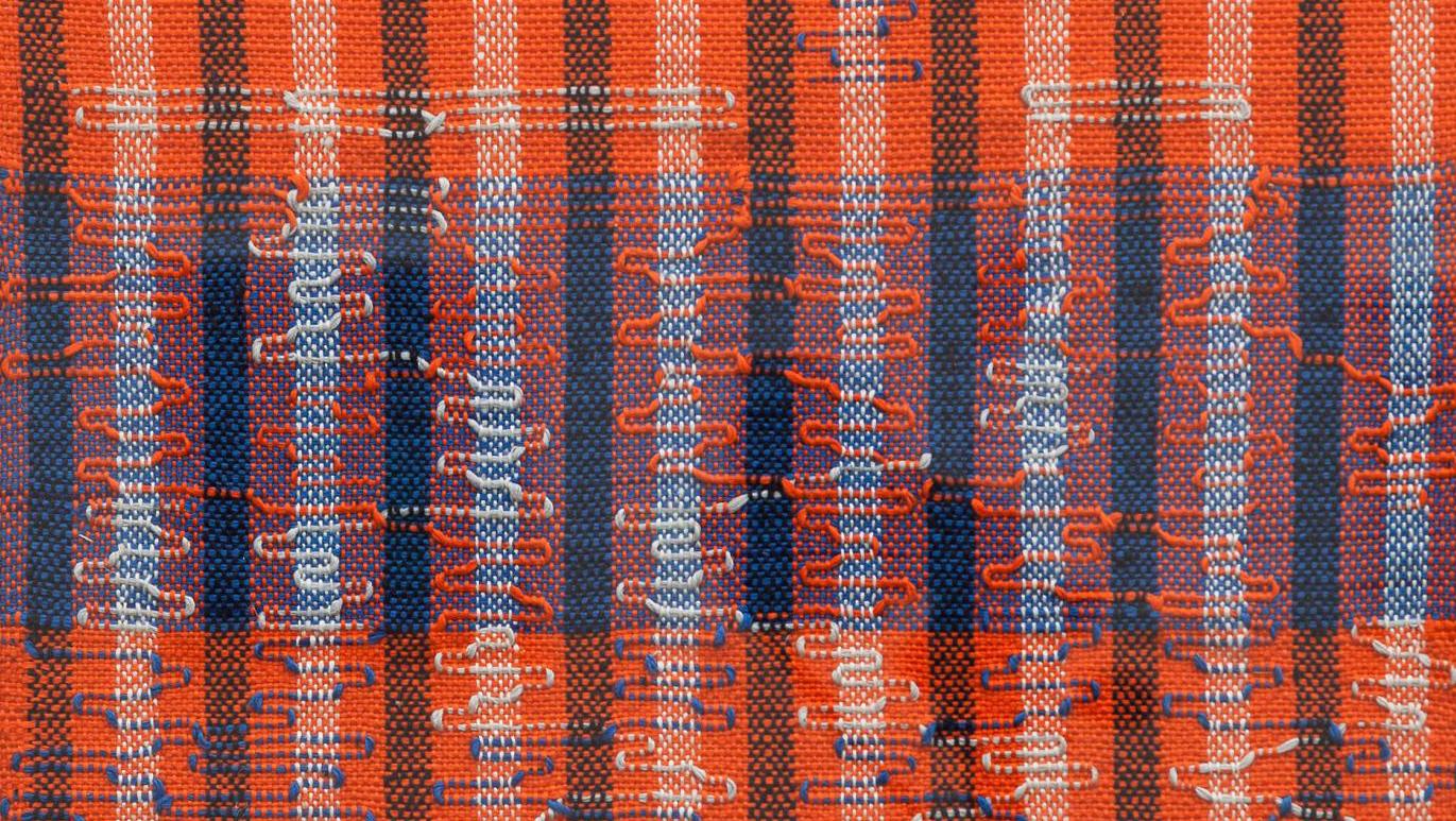 Anni Albers, Intersecting, 1962, cotton and rayon, 40 x 42 cm/15.74 x 16.53 in, detail,... Anni and Josef Albers at the Musée d'Art Moderne in Paris