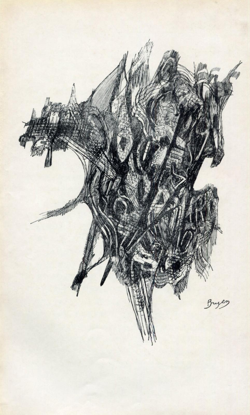 Camille Bryen, etching for “L’Ouvre-boîte. Colloque abhumaniste,” Paris, Gallimard, 1952.© Adagp, Paris, 2021 