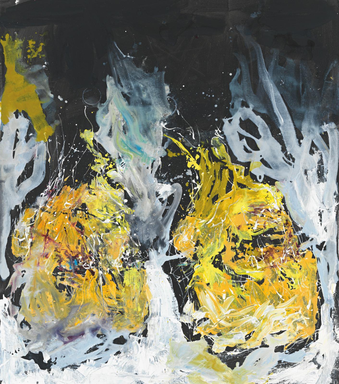 Georg Baselitz (né en 1938), EM gelb negativ, 2012, huile sur toile, 285 x 207 cm.
