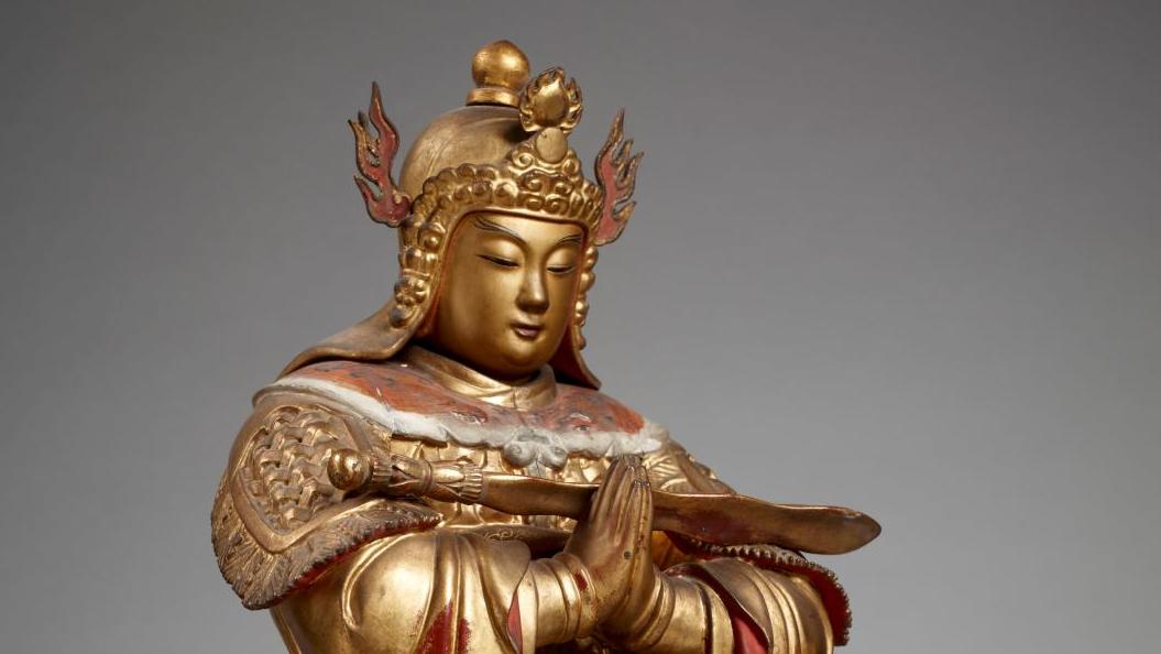 Japon, XIXe siècle. Ida-ten (Skanda), bois laqué et doré, musée national des Arts... Ultime combat. Arts martiaux d’Asie