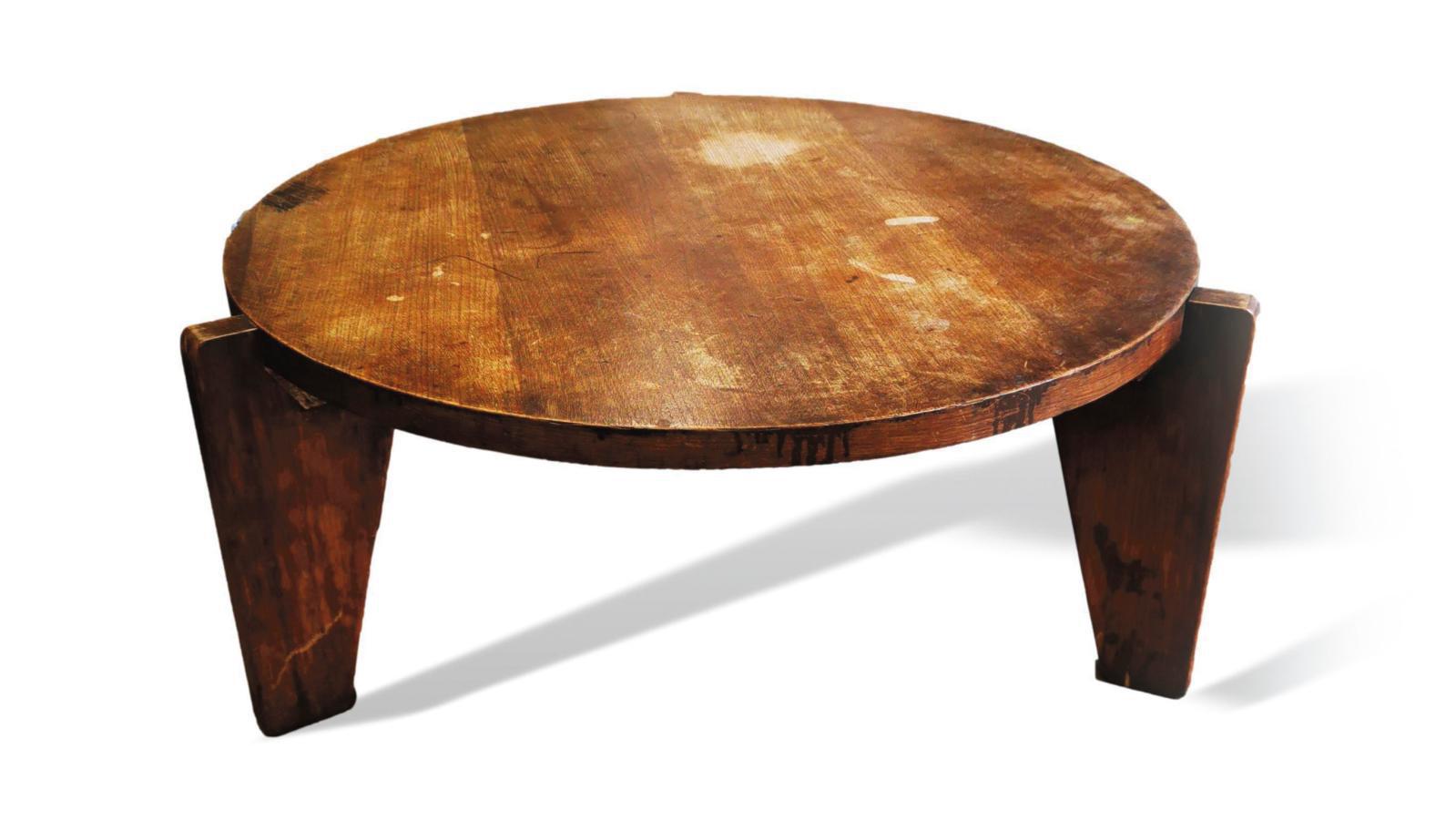 Jean Prouvé workshops, c. 1950. Pedestal table with a heavy circular top in solid... Jean Prouvé's Refined Style and Austrian Dueling Pistols