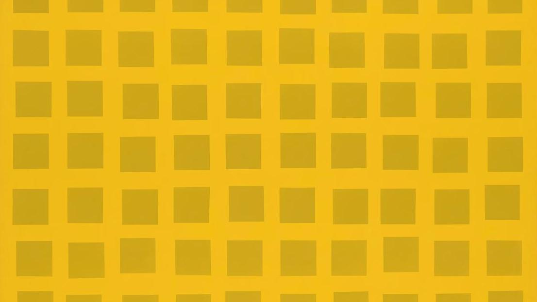 Vera Molnar, 100 carrés jaunes (computer icône 3), 1977 acrylique sur toile, 155 x 55 x 6 cm,... Vera Molnar. Pas froid aux yeux 