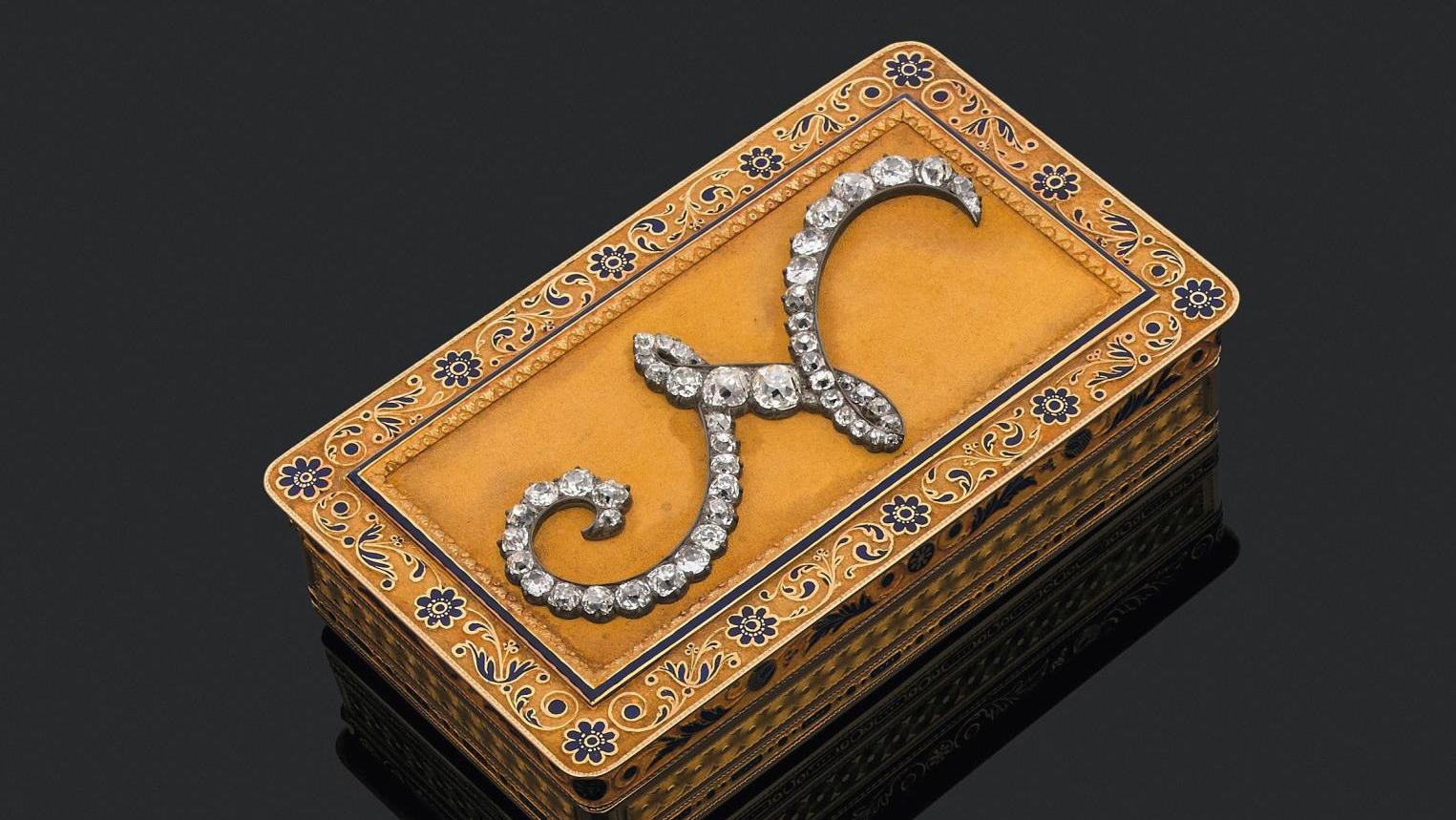 Moulinié Bautte & Cie. Gift snuffbox in yellow-gold guilloché, the lid decorated... Diplomatic Gifts Signed with 