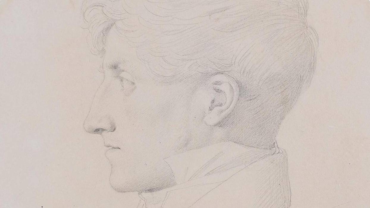 Jean-Auguste-Dominique Ingres (1780-1867), Portrait en buste de profil vers la gauche... Un profil de médaille par Ingres