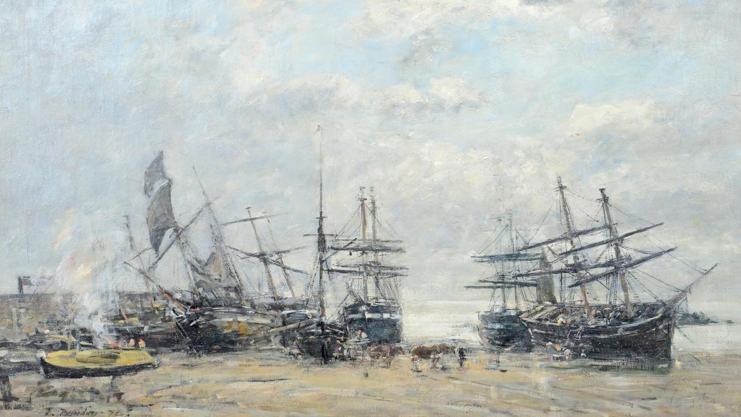Eugène Boudin (1824-1898), Portrieux, marée basse, 1875, huile sur toile, 51,5 x 75 cm.... Eugène Boudin de retour de pêche au Portrieux en Bretagne
