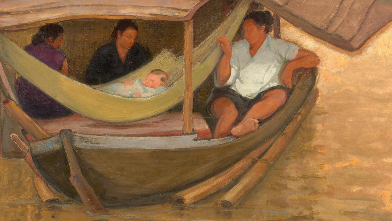 Jean Bouchaud, Sampan et famille à bord, huile sur toile, 100 x 95,5 cm, collection... La peinture de Jean Bouchaud au musée des Années Trente