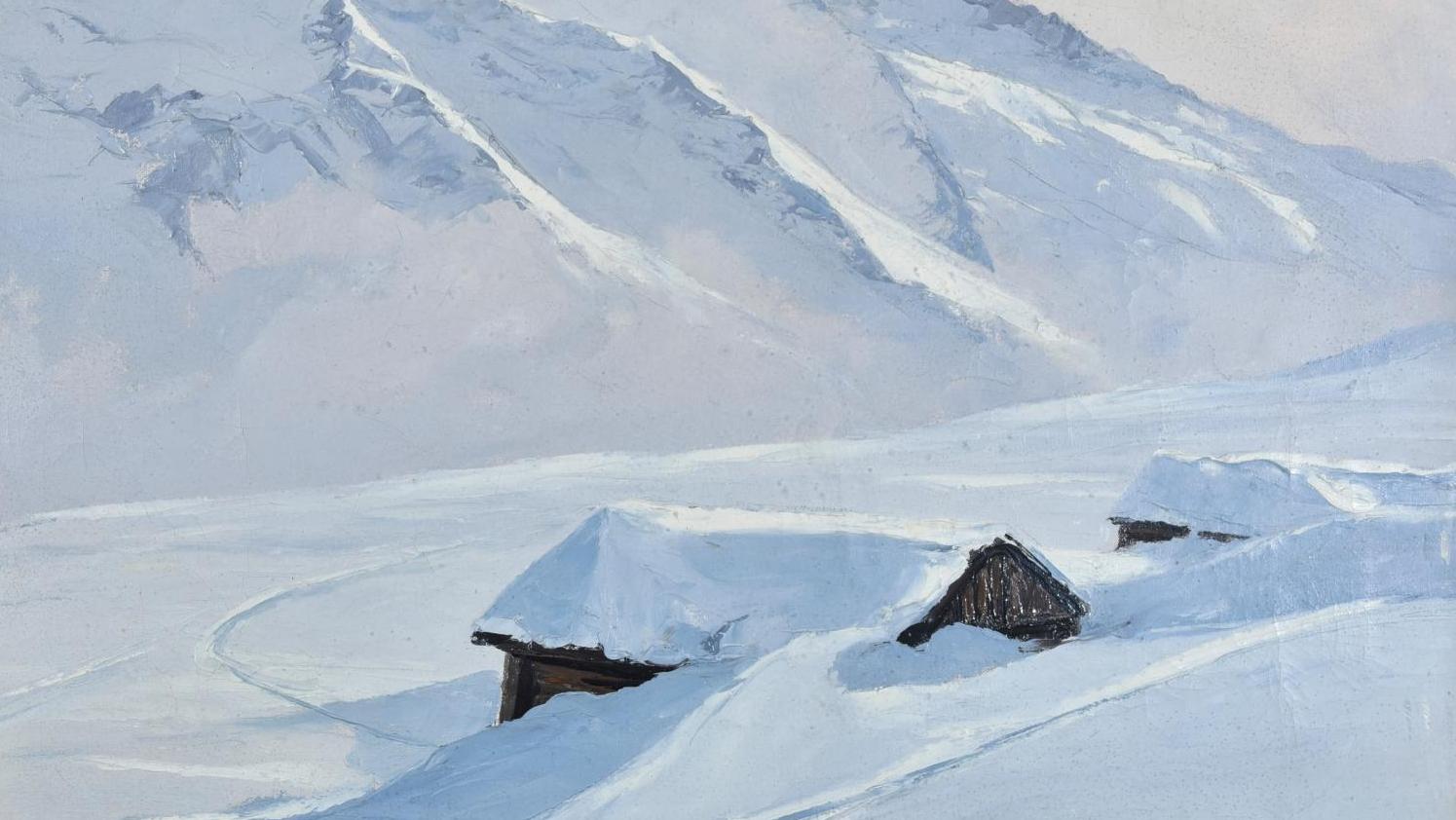 Charles-Henry Contencin (1898-1955), Sommets et chalets sous la neige, huile sur... Sur les cimes enneigées de Savoie
