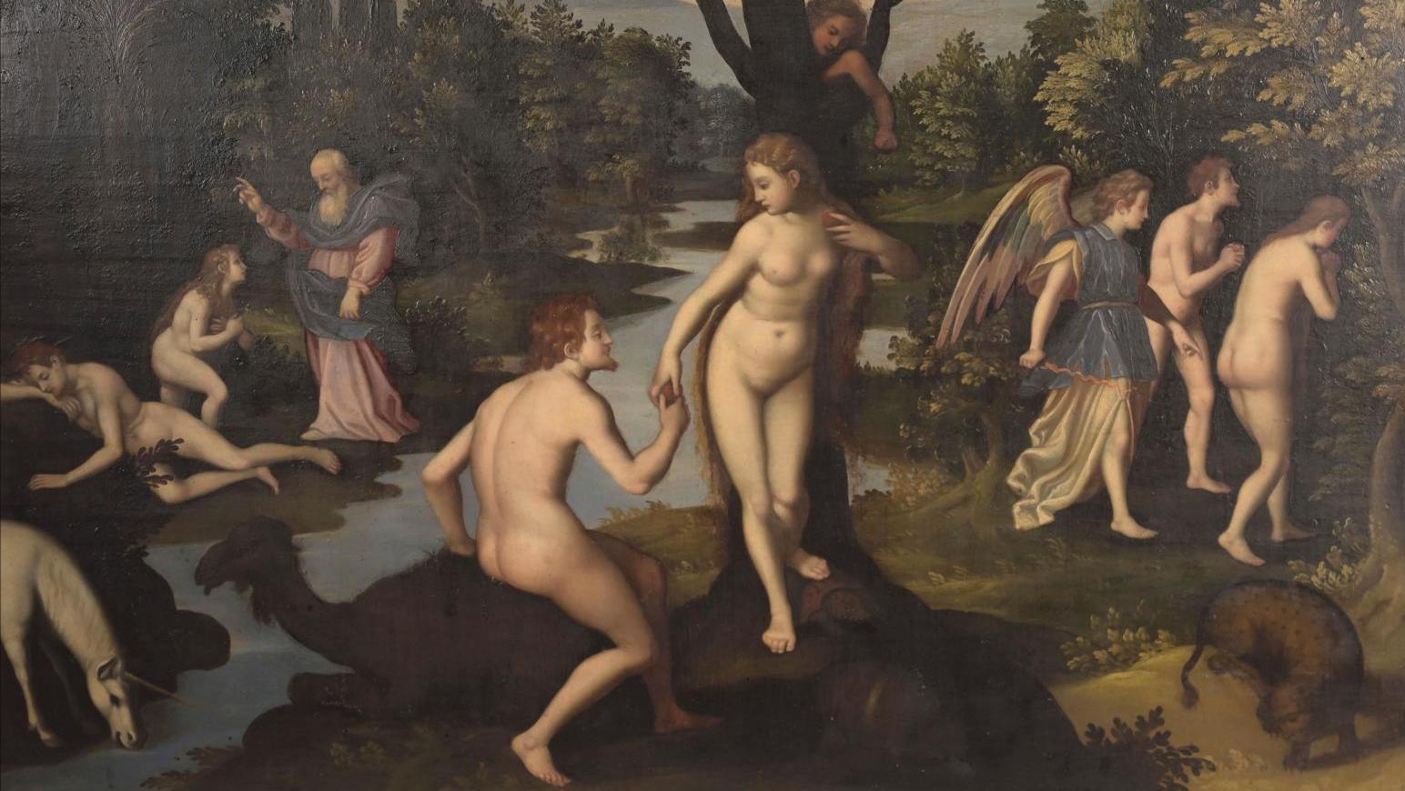 École bolonaise du début du XVIIe siècle, Scènes de la vie d’Adam et Ève, panneau... Scènes de la vie d’Adam et Ève