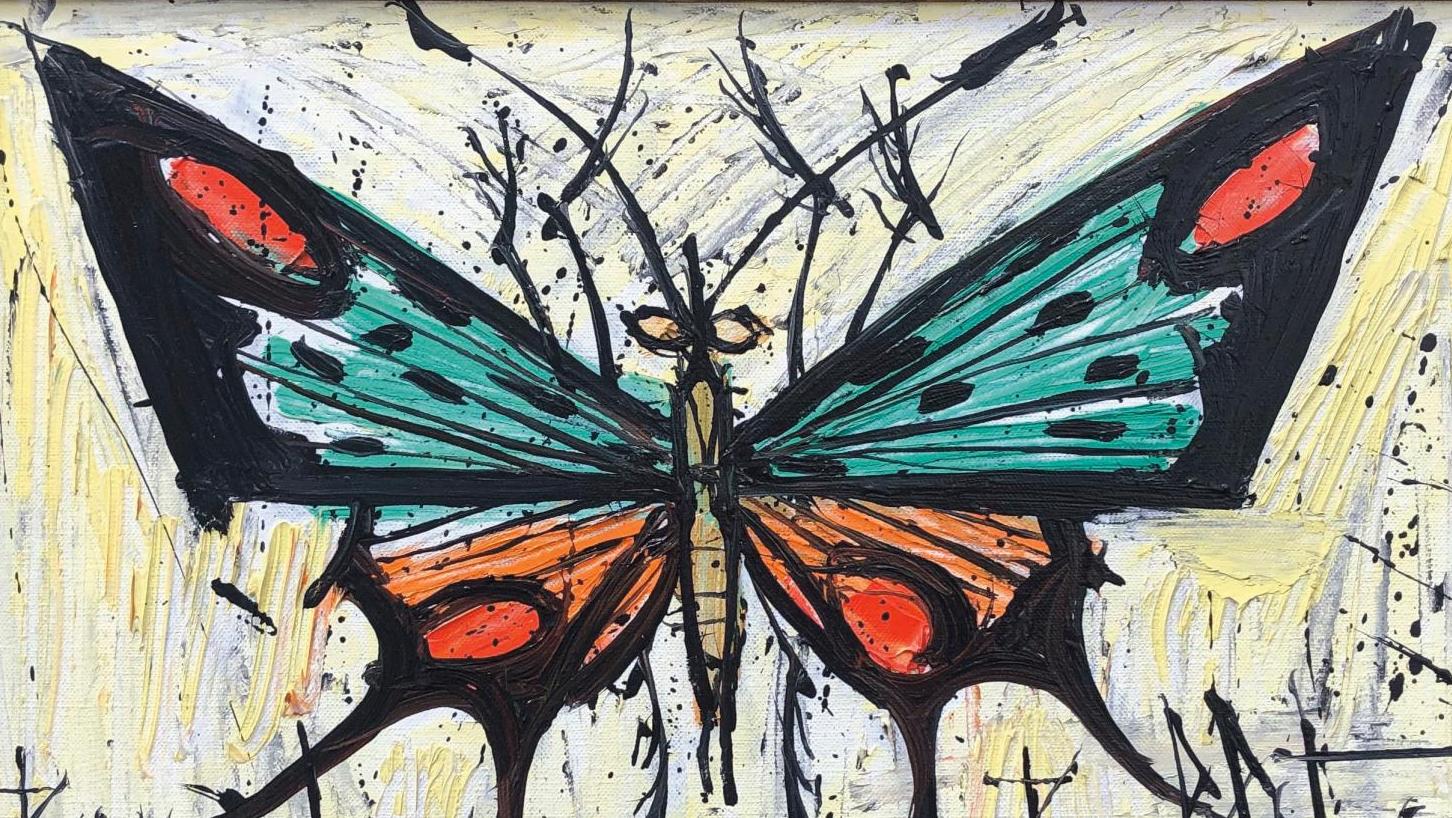 Bernard Buffet (1928-1999), Papillon, 1998, huile sur toile signée et datée, 27 x 41,5 cm.... Bernard Buffet, passion pour l’entomologie