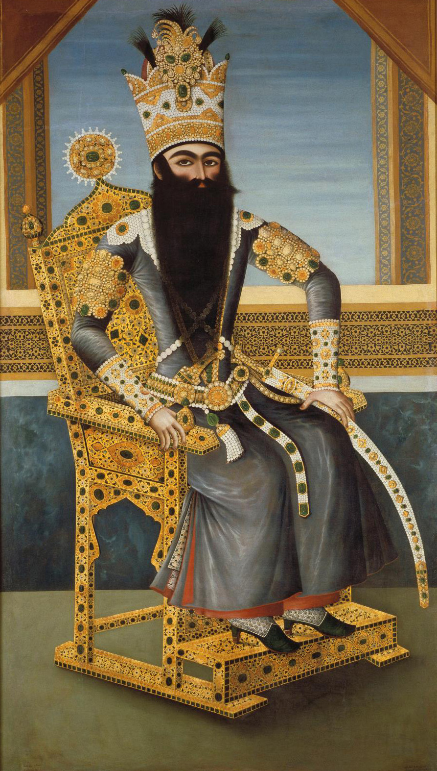 Attributed to Mihr 'Ali, Iran, 1800-1806, Portrait of Fath 'Ali Shah, oil on canvas, Paris, Musée du Louvre, loaned by the Château-Domaine