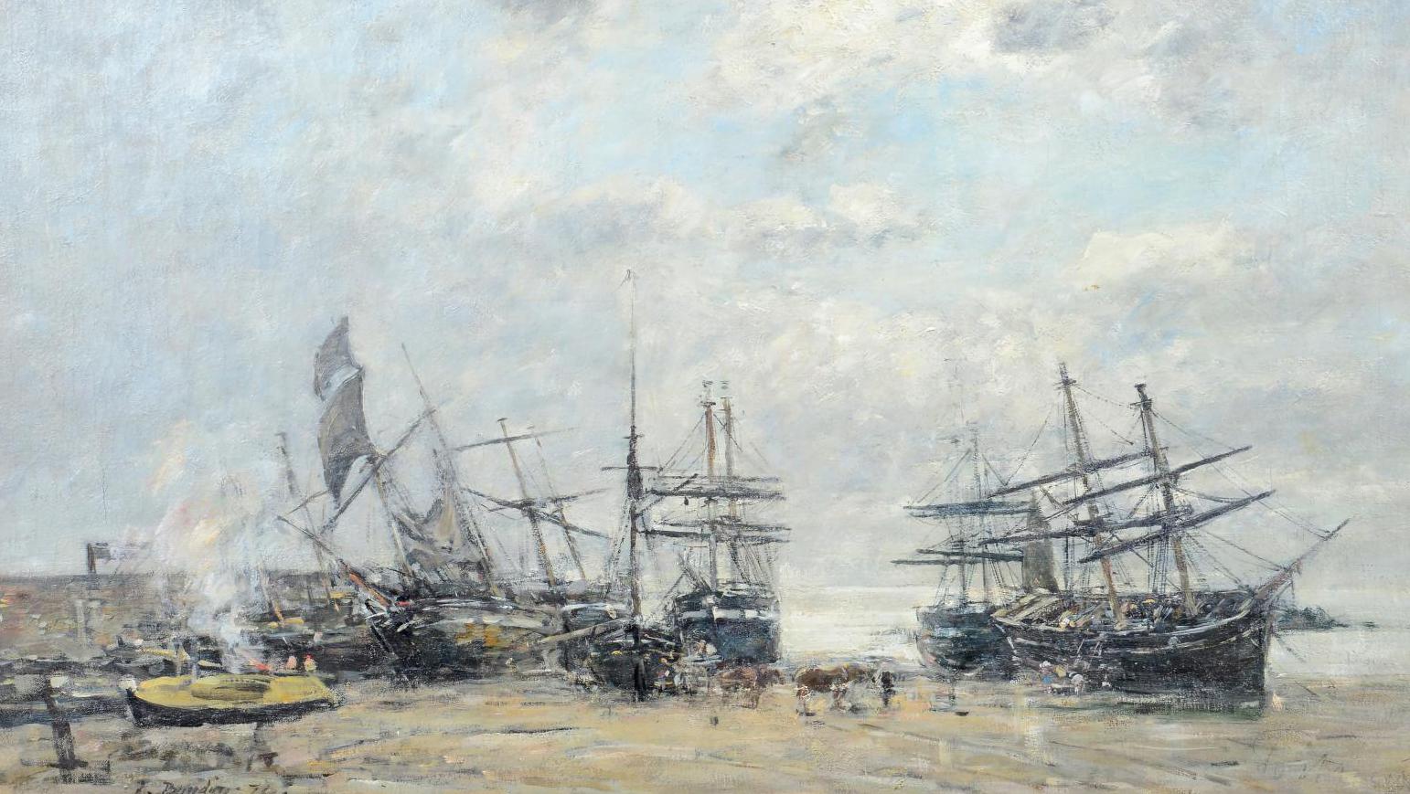 Eugène Boudin (1824-1898), Portrieux, marée basse (Portrieux, Low Tide), 1875, oil... Eugène Boudin Returns From Fishing in Brittany 