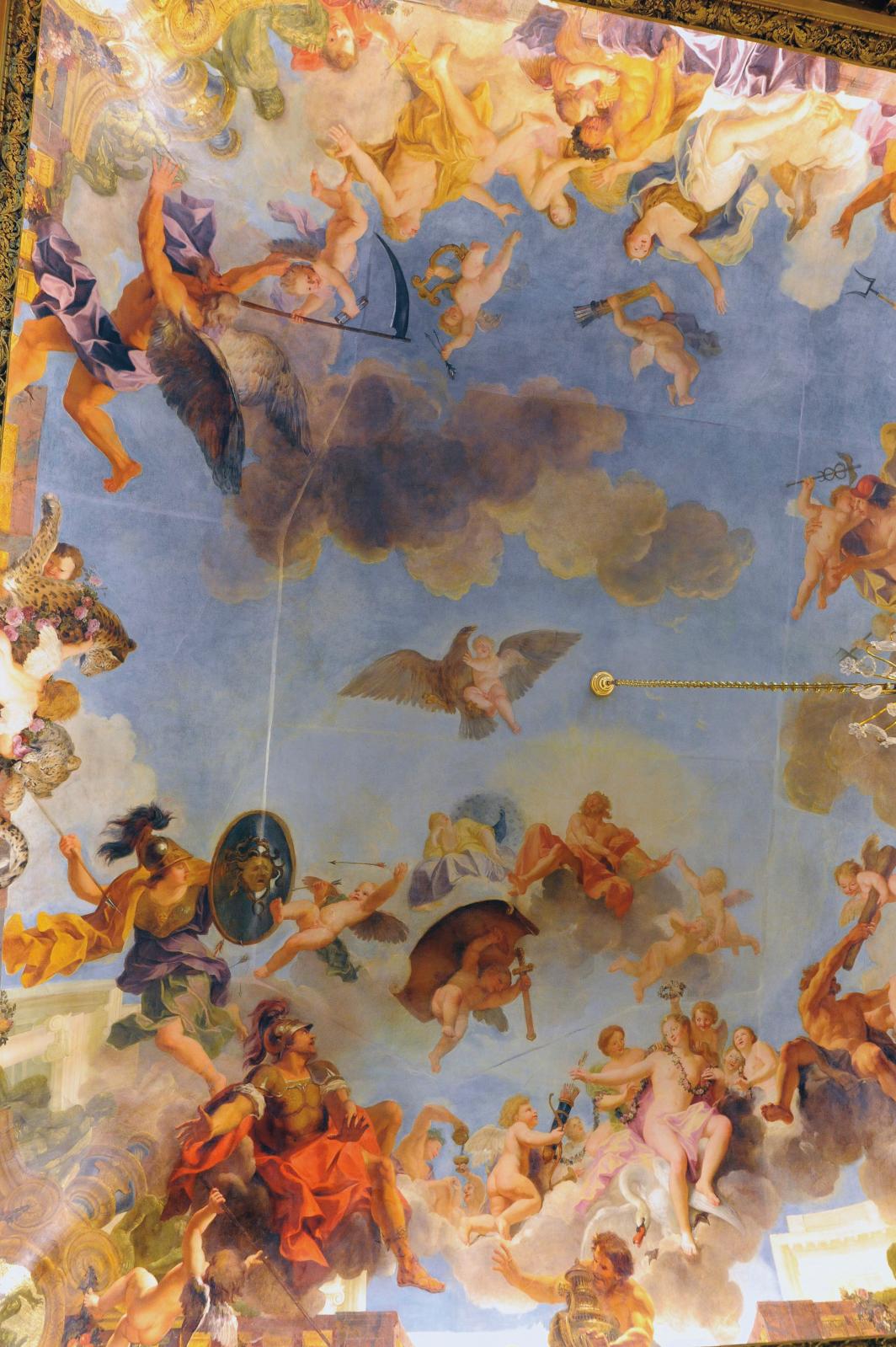 Antoine Copyel, Le Triomphe de l’amour sur les dieux de l’Olympe, 1708, huile sur plâtre, plafond du grand salon. © Arcanes