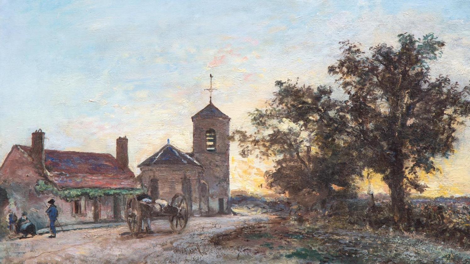 Johan Barthold Jongkind (1819-1891), Église de campagne au soleil couchant en Nivernais,... Le mentor de Claude Monet