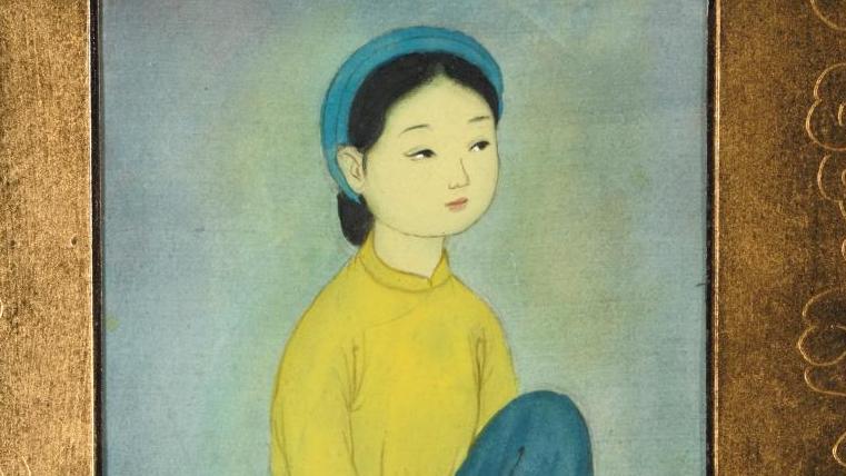 Mai-Thu (1906-1980), La Tunique jaune, 1975, encre et couleurs sur soie, 25 x 13,5 cm.... Deux Mai-Thu valent mieux qu’un 