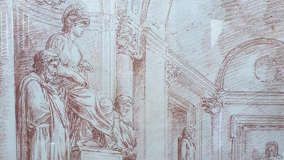 Hubert Robert (1733-1808), Galerie du musée du Capitole avec l’Antinoüs-Osiris et... Une Antiquité recomposée par Hubert Robert