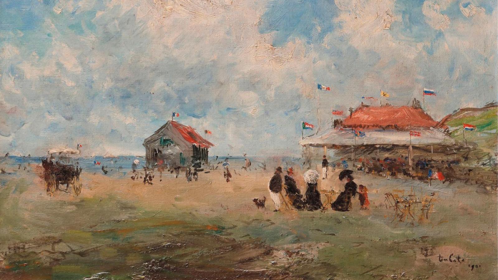 Siebe Johannes Ten Cate (1858–1908), Plage animée (Lively Beach), 1901, oil on canvas,... A World Record for the Atmospheres of Dutch Artist Ten Cate