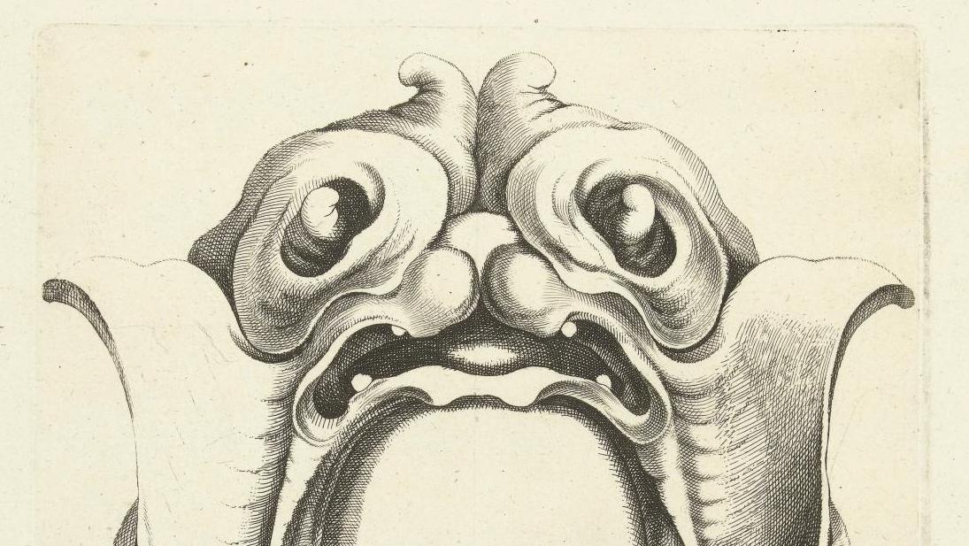 Jacob Lutma, d’après Johannes Lutma, Cartouche avec masque, milieu du XVIIe siècle,... A comme auriculaire