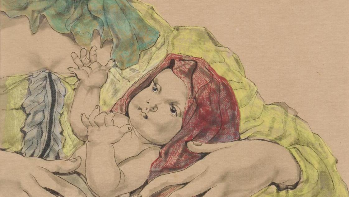 Léonard Tsuguharu Foujita (1886-1968), Maternité, 1951, encre, gouache et aquarelle... L’art et la religion selon Foujita