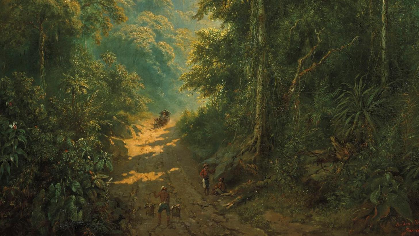 Raden Saleh (vers 1811-1880), Vue du Megamendung, huile sur sa toile d’origine, 130... Hymne à la nature javanaise