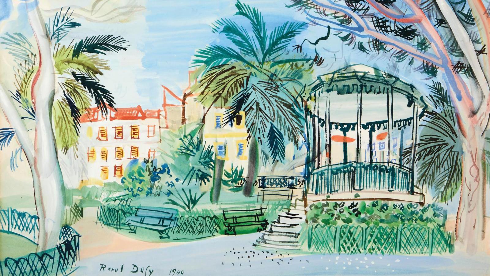 Raoul Dufy (1877-1953), Kiosque à Cannes, 1940, aquarelle sur papier signée et datée,... Sous la lumière méditerranéenne 
