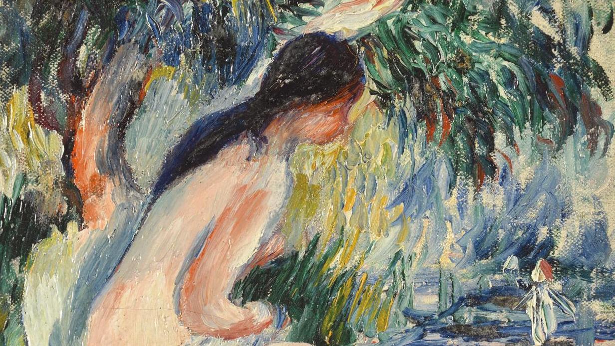 Pierre Auguste Renoir (1841-1919), Étude de nu ou Nu dans un paysage, huile sur toile,... Renoir, la femme et la nature