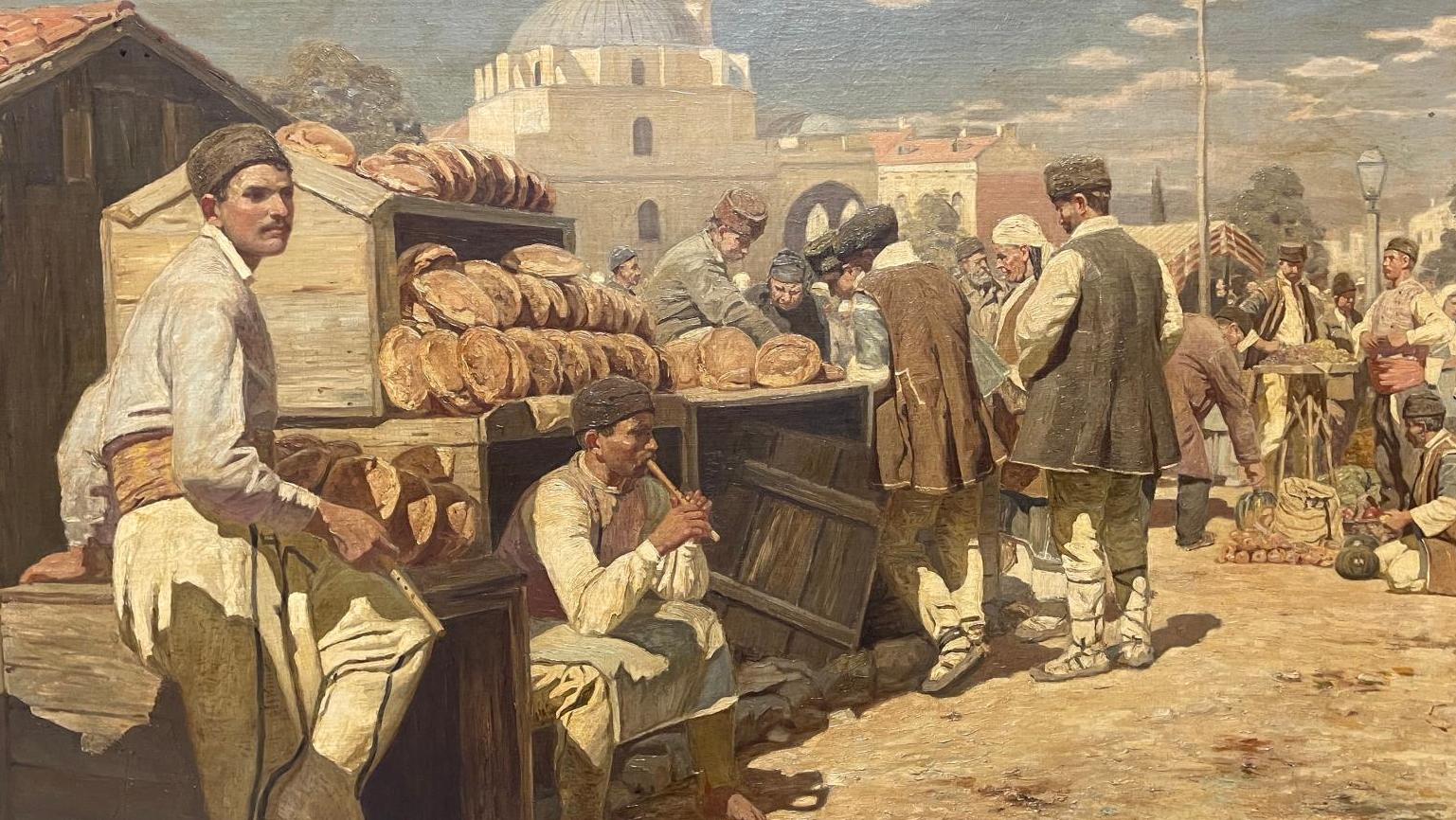 Anton Mitov (1862-1930), Vendeurs de pains à Sofia, huile sur toile, 69 x 102 cm.... Une victoire pour Mitov, peintre du roi de Bulgarie