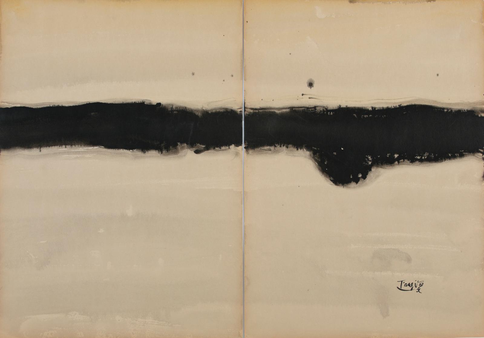 T'ang Haywen, Sans titre, 1969, encre sur carton Kyro, diptyque 70 x 100 cm. Estimation : 4 000/6 000 €