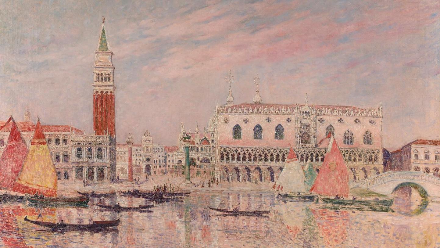 Ferdinand Loyen du Puigaudeau (1864-1930), Venise, voiles et gondoles devant le palais... Ferdinand Loyen du Puigaudeau en Venise
