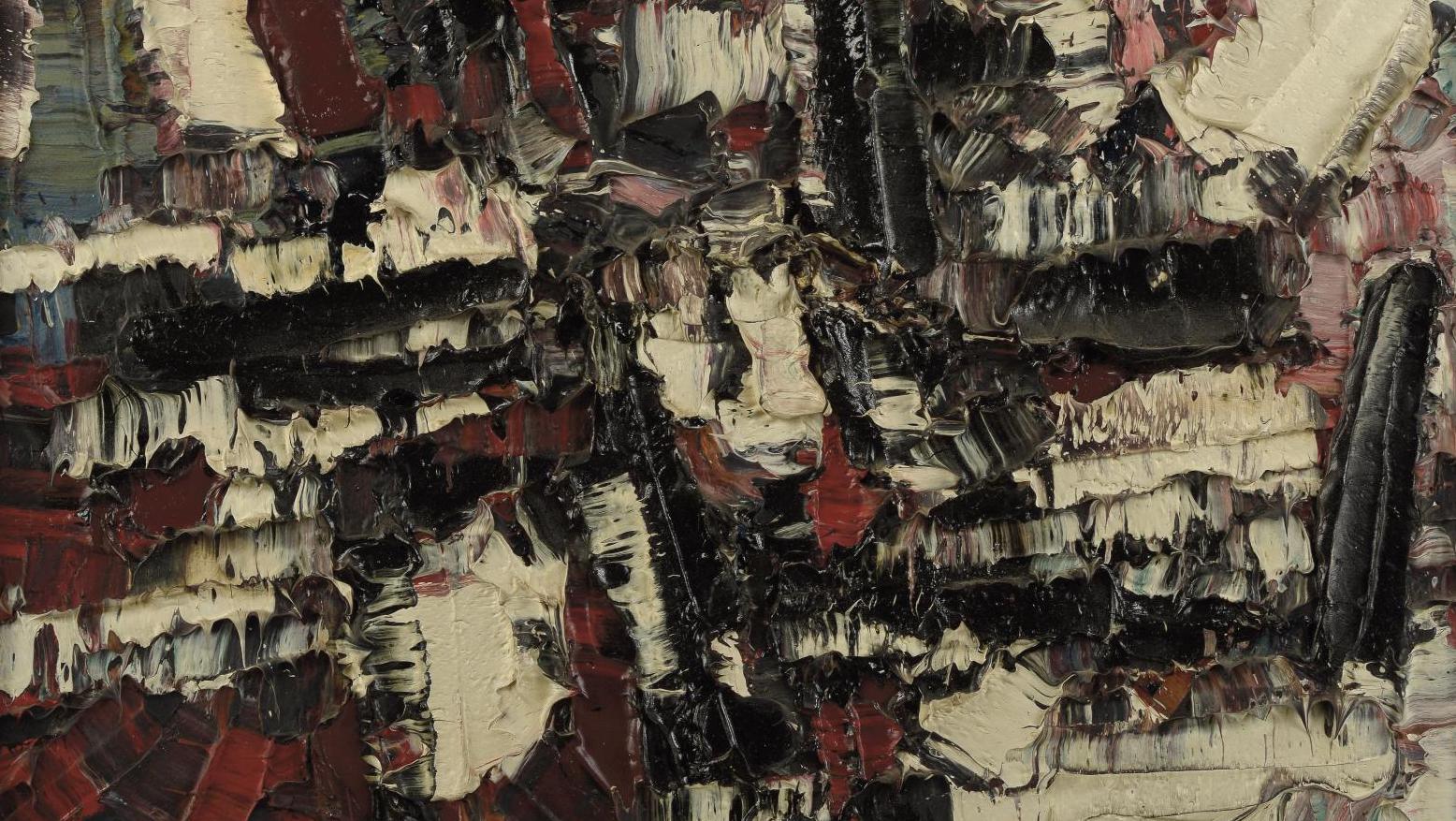 Jean-Paul Riopelle (1923-2002), Composition, huile sur toile, vers 1950, 27 x 35 cm.... Textures de Riopelle et bronze de Martins