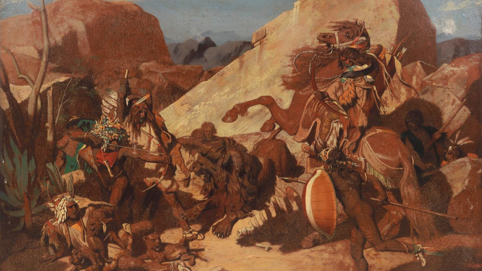 Jean-Léon Gérôme (1824-1904), La Chasse aux lions chez les Indiens, 1845, huile sur... Les Indiens vus par Jean-Léon Gérôme