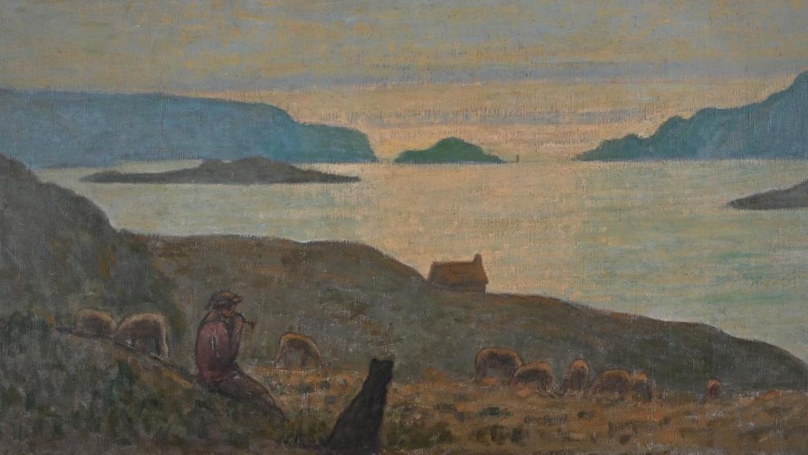 Jean-Francis Auburtin (1866-1930), Le Soir ou grand paysage à Goulphar (Belle-Ile) –... Crépuscule sur l’océan par Auburtin