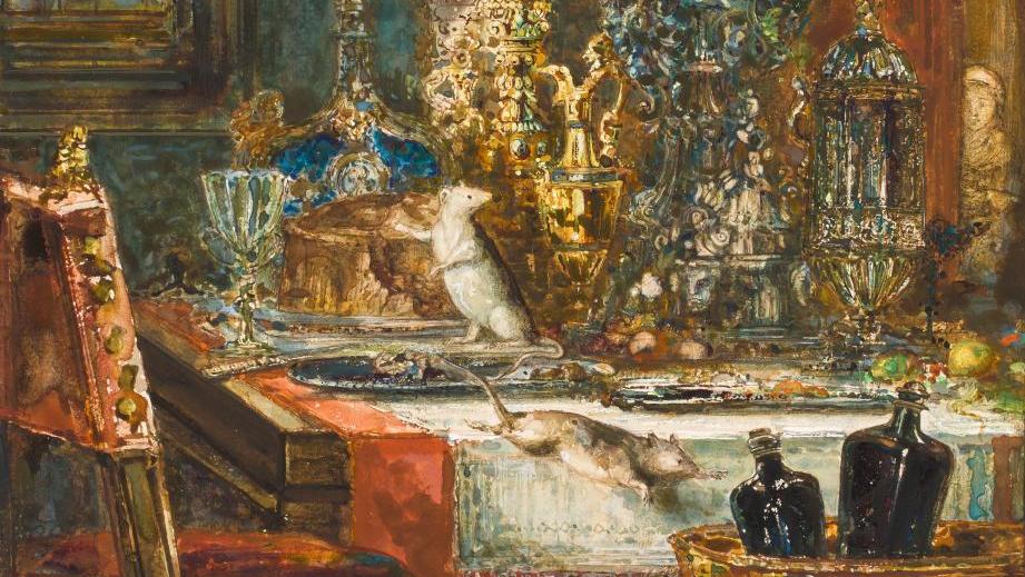 Gustave Moreau (1826-1898), Le Rat de ville et le Rat des champs, 1881, aquarelle,... La Fontaine et ses Fables chez Gustave Moreau