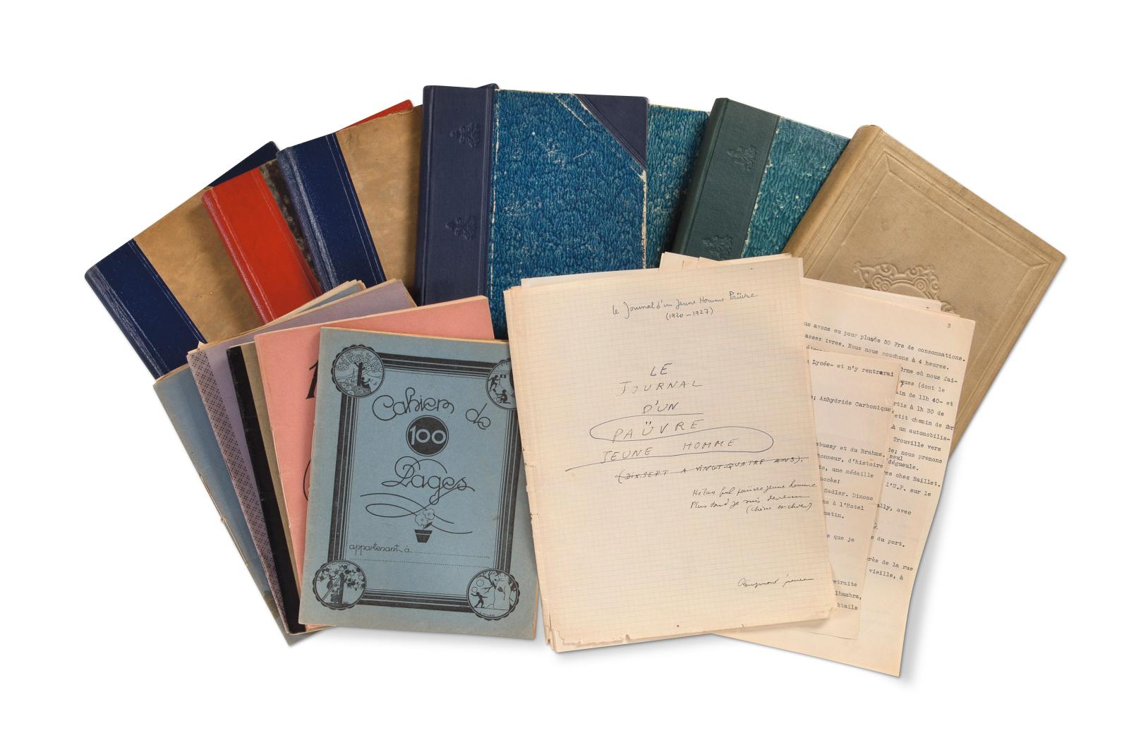 Raymond Queneau, manuscrits autographes de ses journaux, 1914-1965, plus de 2 000 pages et 170 pages en tapuscrit. Estimation : 30 000/40 