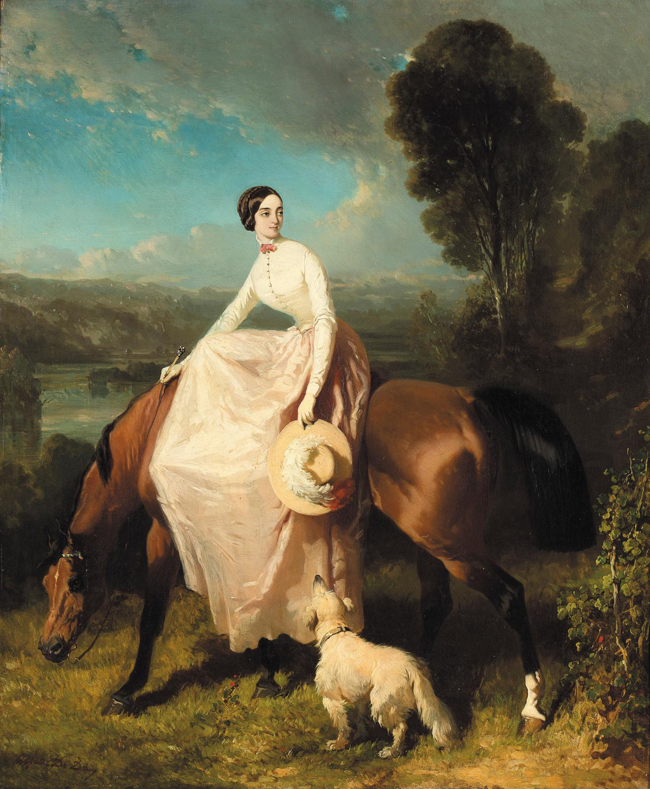 Alfred de Dreux (1810-1860), Portrait équestre de Madame Doche, née Charlotte-Marie de Plunket, oil on canvas, 77 x 64 cm/30.3 x 25.2 in.R