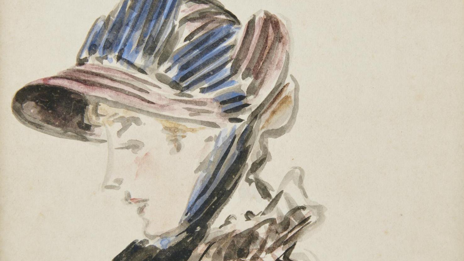 Édouard Manet (1832-1883), Femme au chapeau - Marguerite, aquarelle sur papier monté... Deux aquarelles d’Édouard Manet redécouvertes