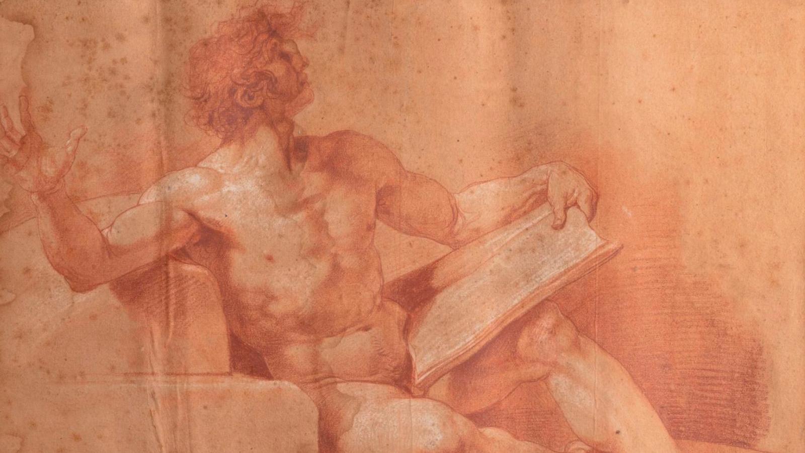 François-André Vincent (1746-1816), Homme assis au sol tenant un livre, étude pour... Saint Jérôme par François-André Vincent