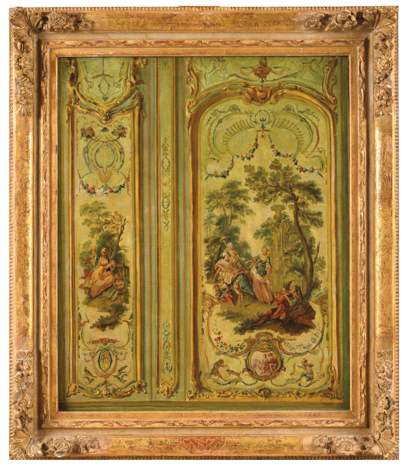 École française du XIXe siècle d’après Christophe Huet, Le Cabinet des singes, huile sur toile, 65 x 53,5 cm. Versailles, Hôtel des ventes