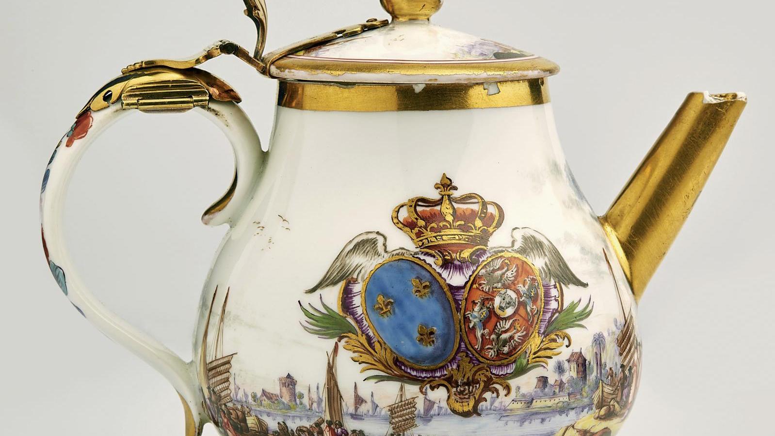 Meissen porcelain lidded teapot from the service given to Queen Marie Leszczynska... A Meissen Teapot For French Queen Marie Leszczynska 