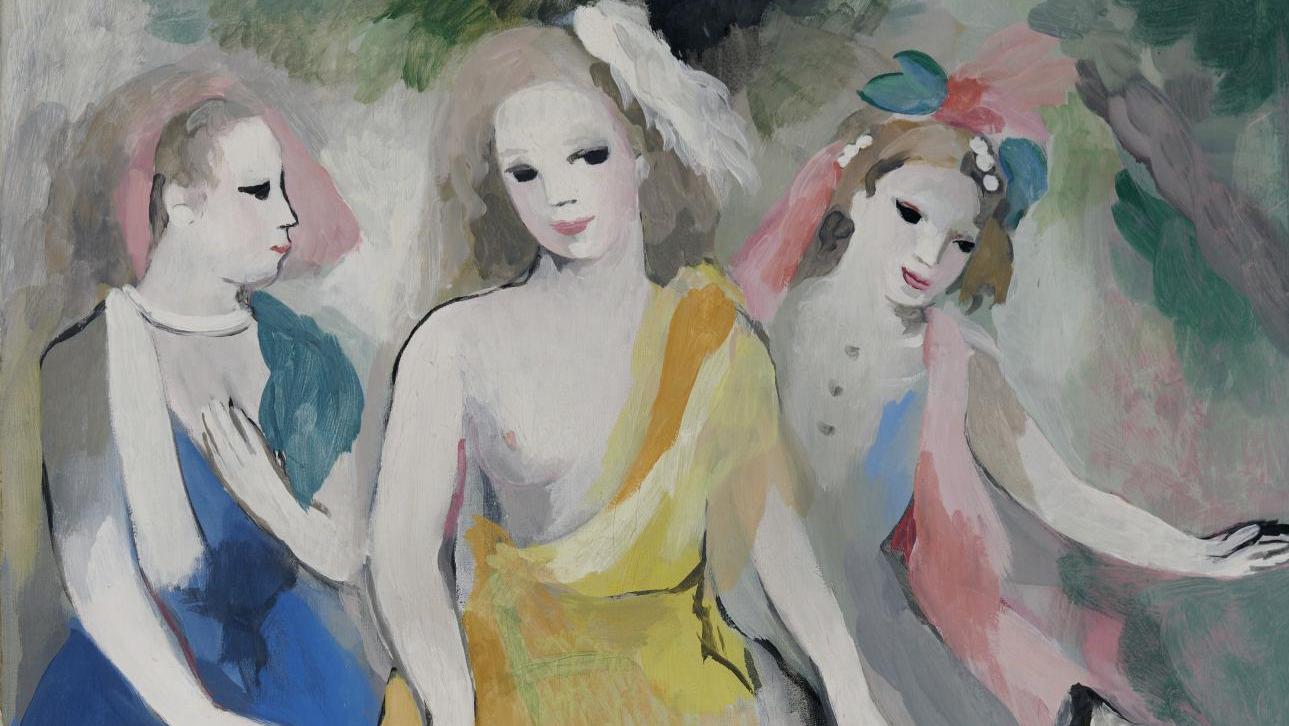 Marie Laurencin (1883-1956), Les trois femmes au lévrier, huile sur toile signée,... Un charme féminin intemporel