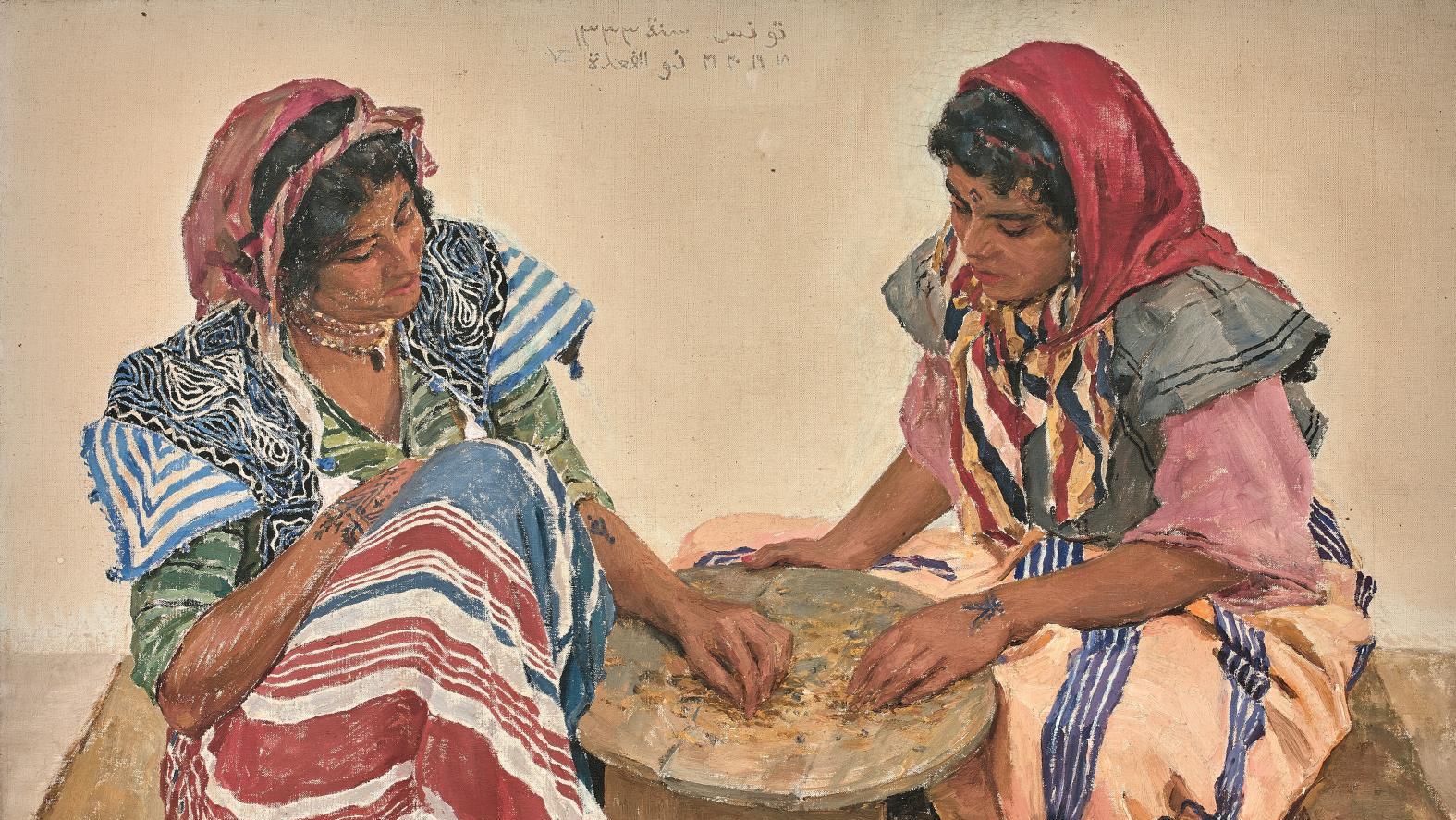 Alexandre Roubtzoff (1884-1949), Fatima et Manoubia, 1915, huile sur toile, 80 x 109 cm.... Le chantre de la femme tunisienne