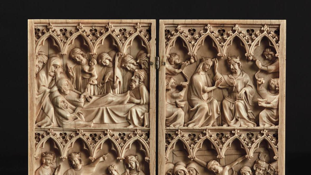 Paris, second quart du XIVe siècle. Diptyque en ivoire sculpté sur deux registres... Travail accompli d’un atelier de Paris