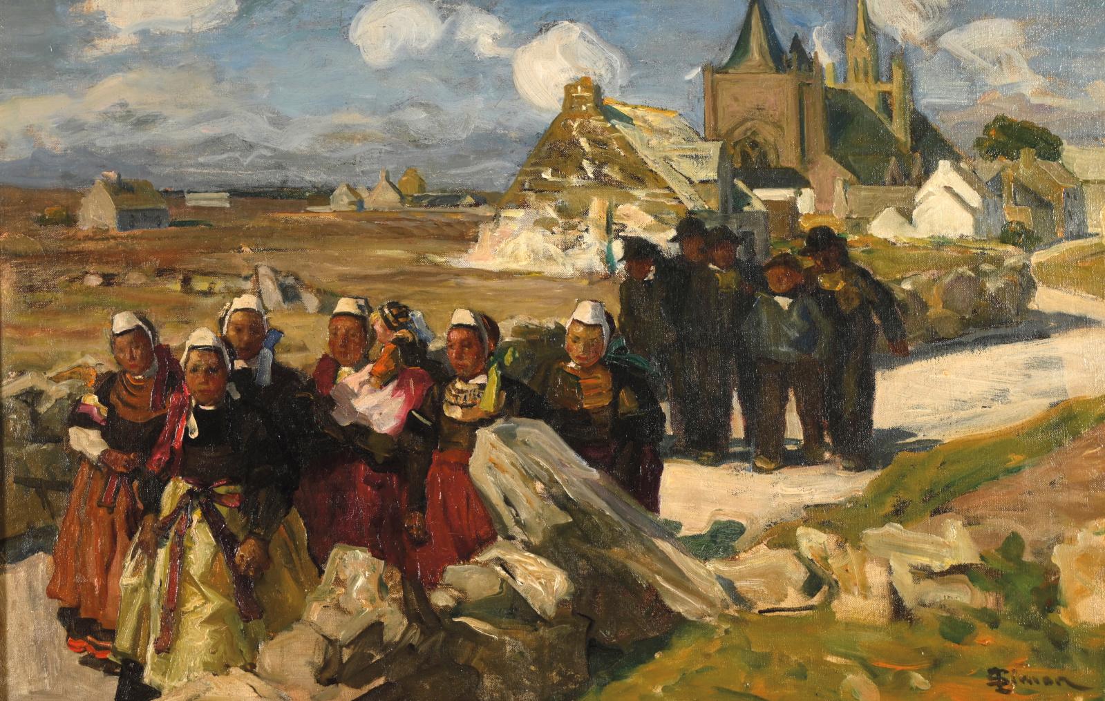 Lucien Simon (1861-1945), Sortie de messe à Penmarc’h, vers 1907-1910, huile sur toile, 54 x 81 cm (détail). Adjugé : 26 908 € 