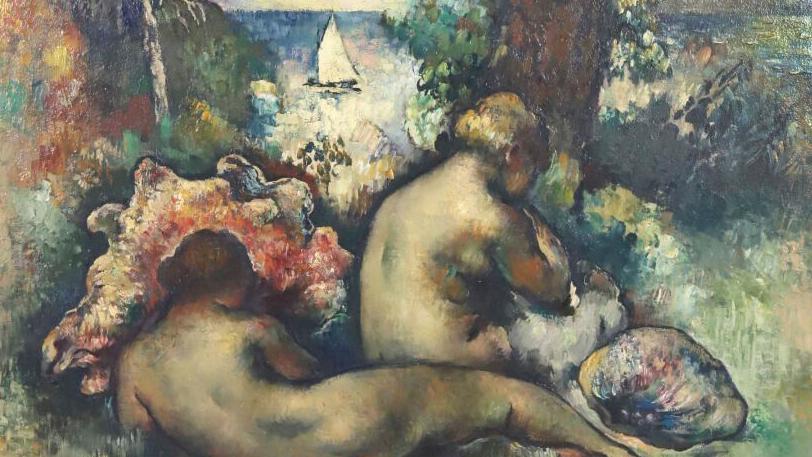 Paul-Élie Gernez (1888-1948), Deux nus, trois coquillages dans un paysage, vers 1935,... La Normandie et son école à l’honneur