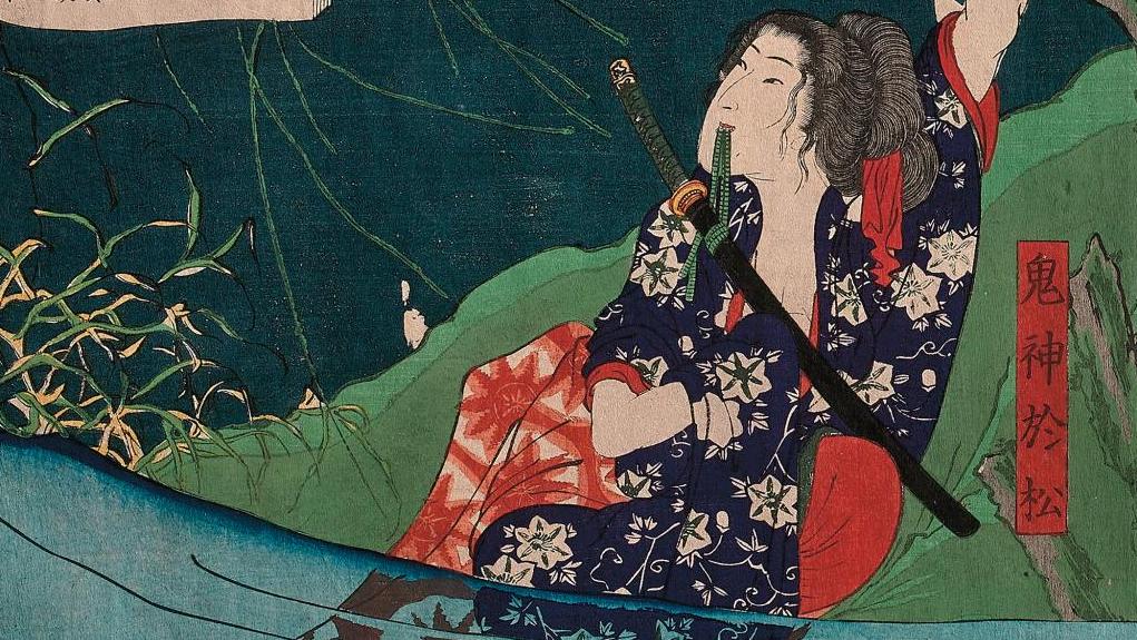 Japon. Album d’estampes, comprenant des œuvres de Tsukioka Yoshitoshi (1839-1892),... Images et légendes du monde flottant