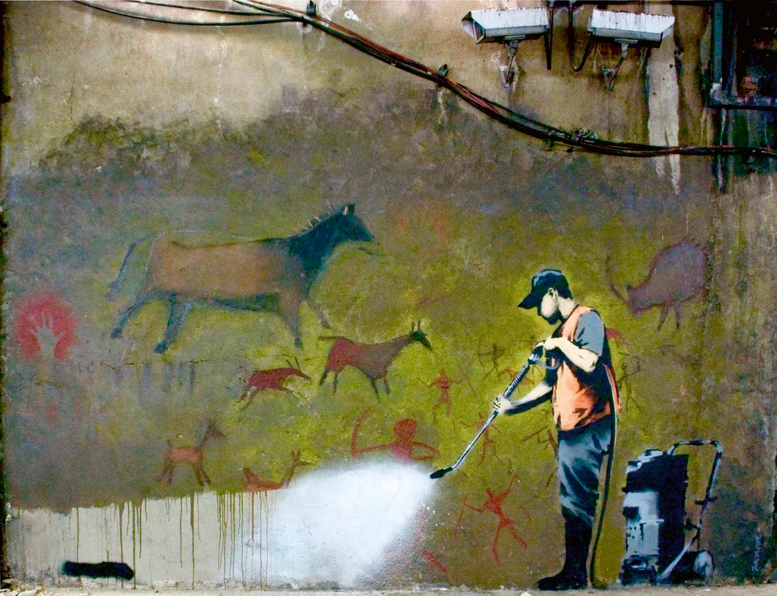 Banksy, Whitewashing Lascaux, 2008, pochoir et bombe aérosol, Leake Street, Londres. © Vincent Steenberg