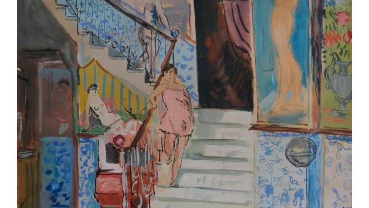 Jean Launois (1898-1942), Algiers, Woman Preceding a Man Descending the Stairs in... Alain Jammes d'Ayzac Collection, the Vendée’s Patron of Modernity