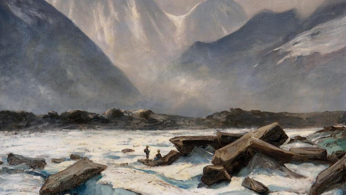 Gabriel Loppé (1825-1913), Alpinistes sur le glacier de l’Unteraar, vers 1868, huile... Les Alpes avec Loppé et Blaeu