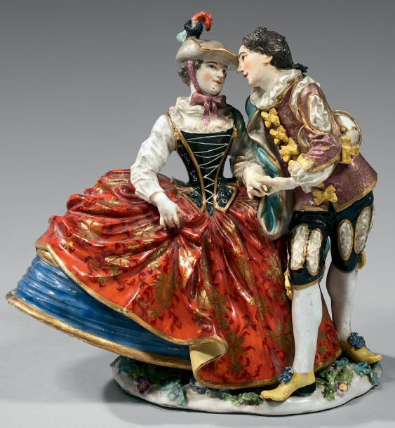 15 312 € Meissen, XVIIIe, d’après le modèle créé par J.J. Kaendler vers 1740-1741 représentant les amoureux espagnols, porcelaine à décor 