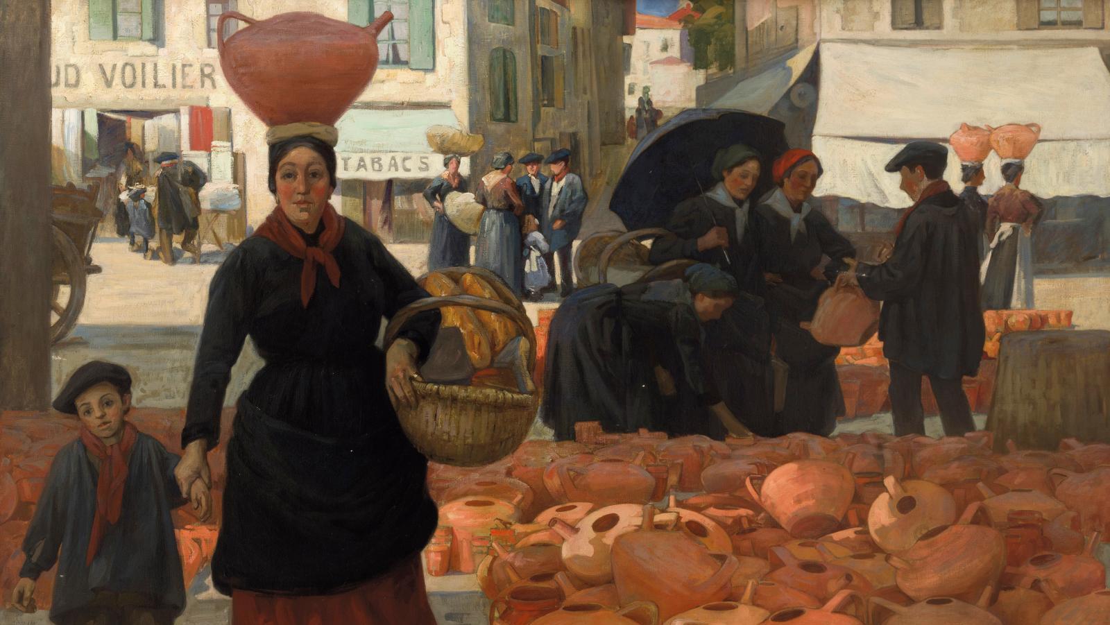 Alex Lizal (1878-1915), Le Marché aux cruches à Dax (Landes), 1903, huile sur toile... Alex Lizal, peintre de l’âme landaise